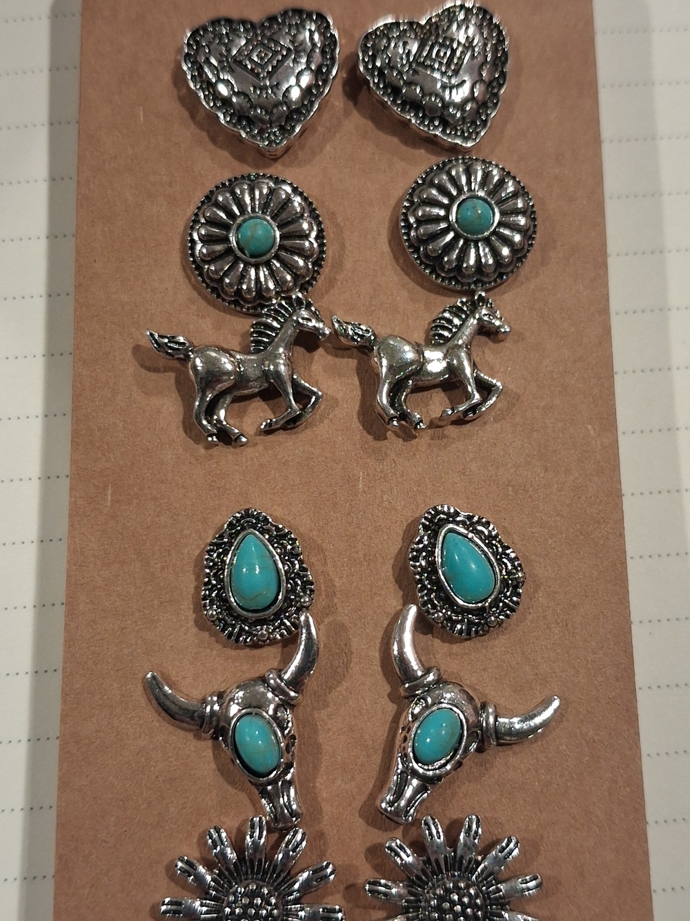 Fashion Jewelry Turquoise and Silver Western Earring Set - 6 Pairs